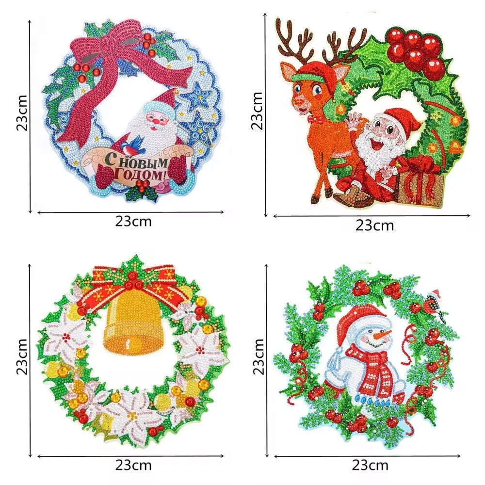Diamond Painting Kerstkrans – Acryl Kerstdecoratie met Sneeuwpop – 23x23cm – Wandhanger