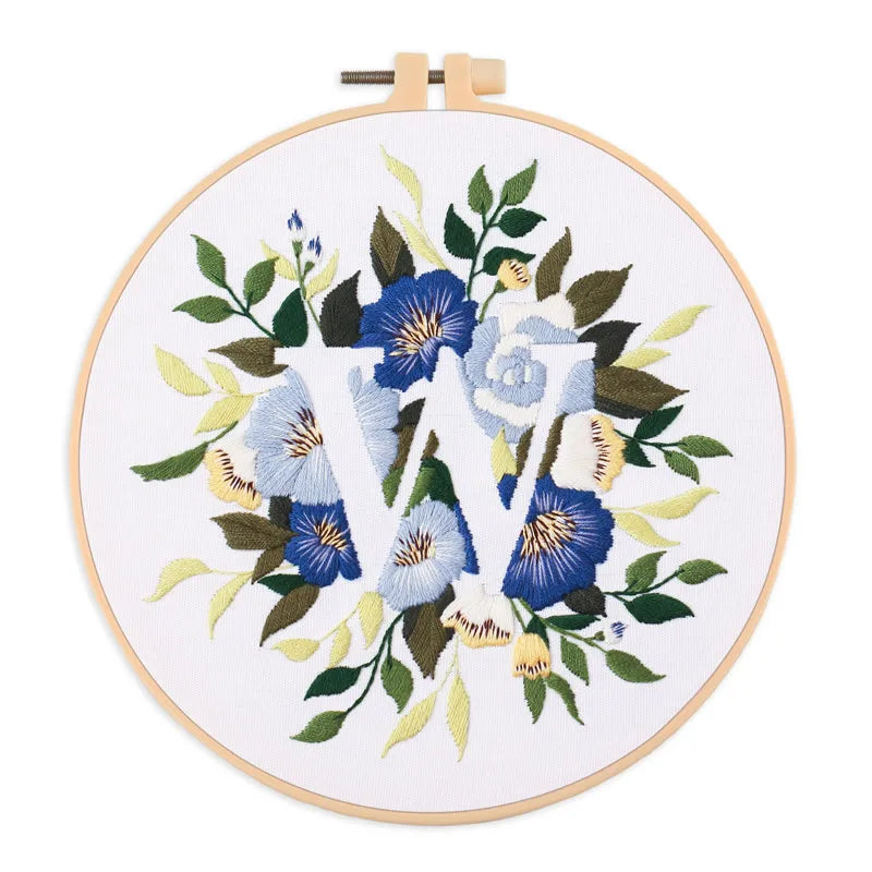 Borduurpakket Rond Bloemen Alfabet O-Z Kruissteek voor Beginners