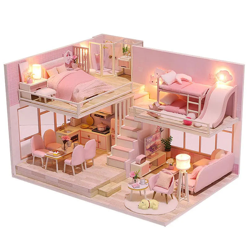 Zelfbouw Miniatuurhuisje met Meubels en Verlichting – Hout en Decoratie