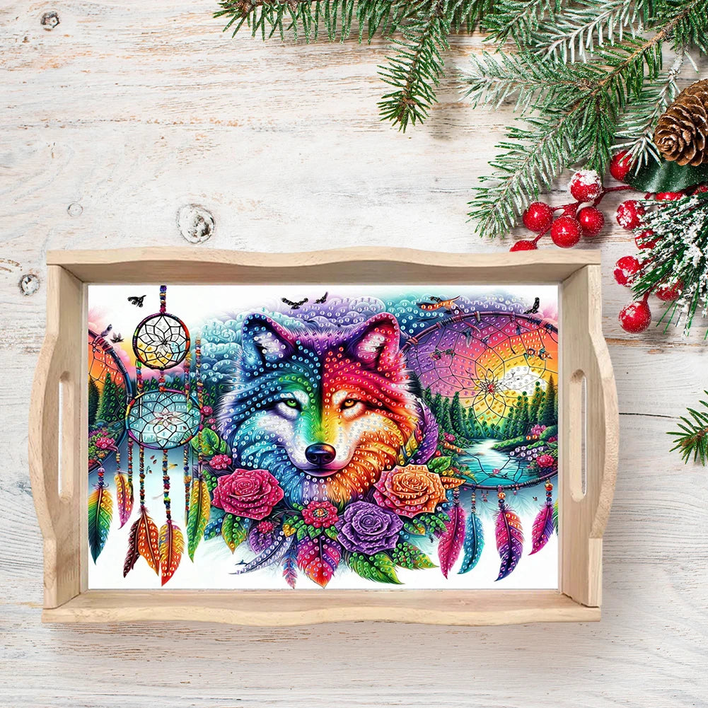 Diamond Painting Dienblad Hout - Kleurrijk Serveerblad voor Eten en Decoratie
