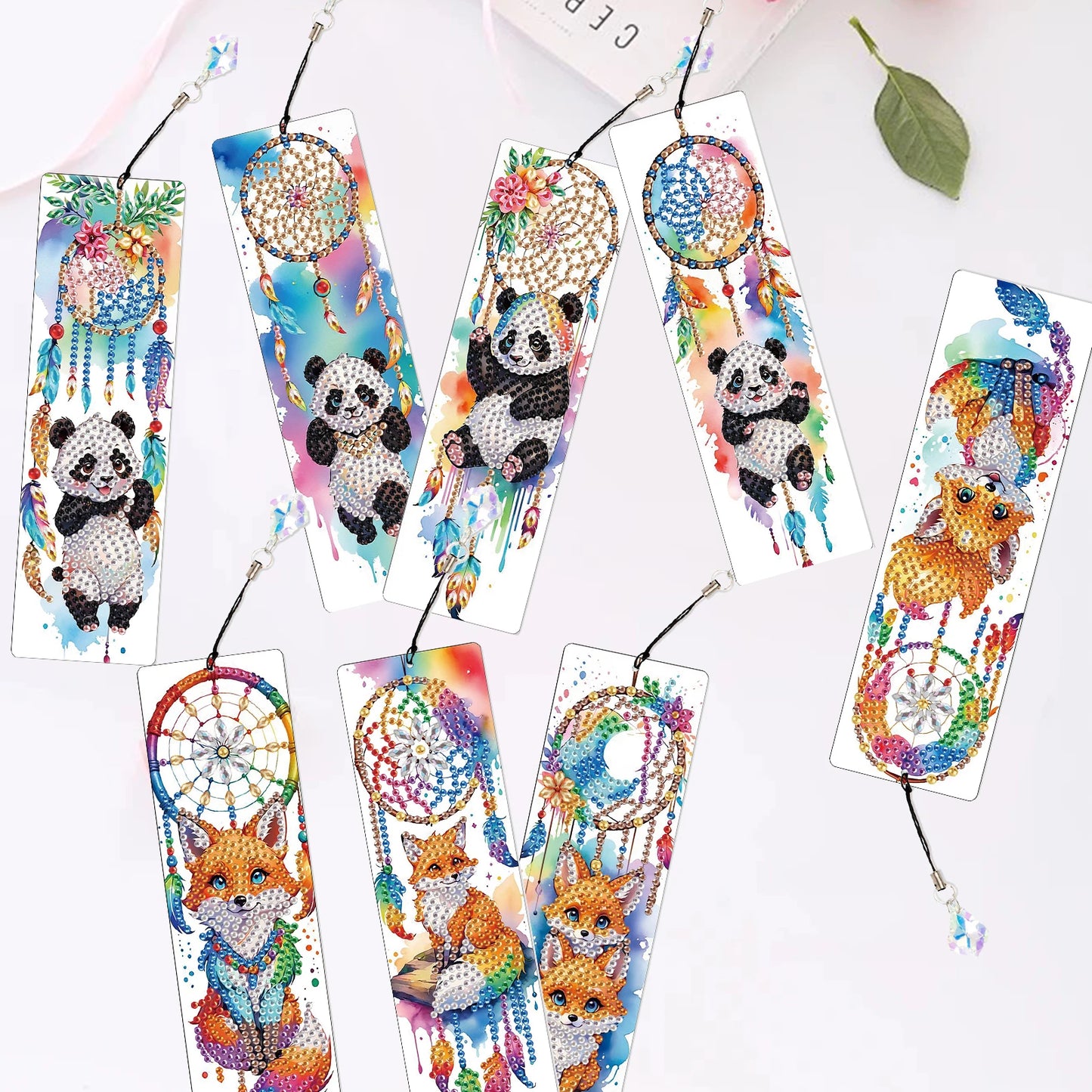 Diamond Painting Boekenlegger Panda en Vos Set van 8 Stuks
