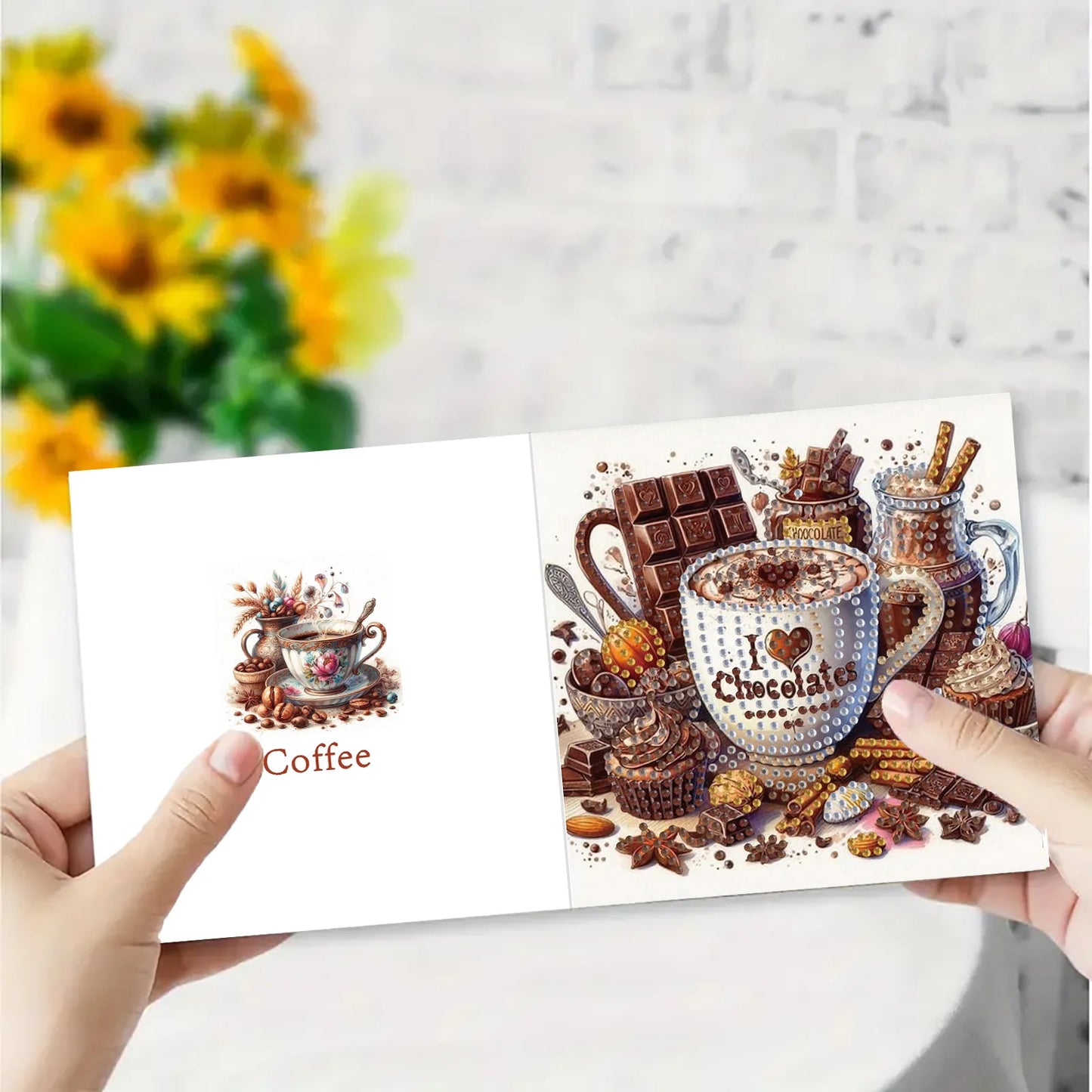 Diamond Painting Wenskaarten Set - Koffie Thema, Zegeningen en Wensen (6 Stuks)
