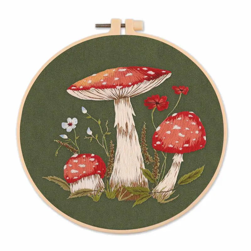 Borduurpakket Paddenstoel & Bloemen – Inclusief Borduurring (20 cm)