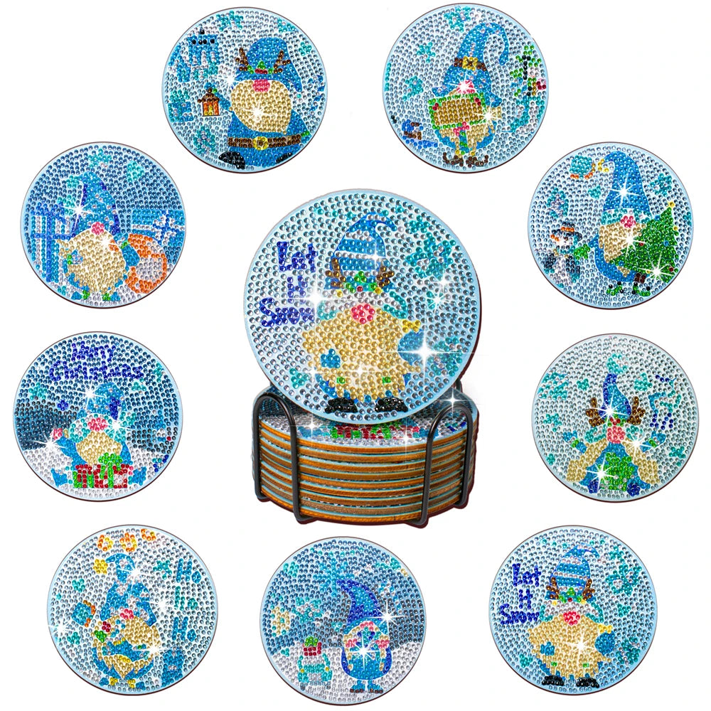 Diamond Painting Onderzetters Kerst – Set van 10 met Houder