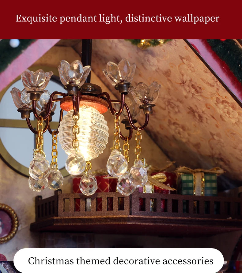 Kerst Zelfbouw miniatuur huisje Christmas Night – Warm interieur met muziekdoos