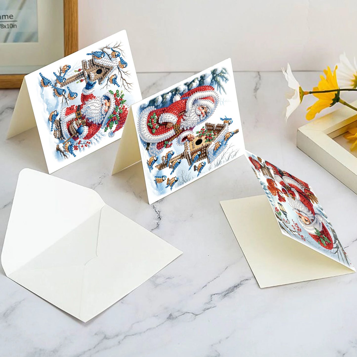 Diamond Painting Kerstkaarten set – 6 stuks met enveloppen en feestelijk design