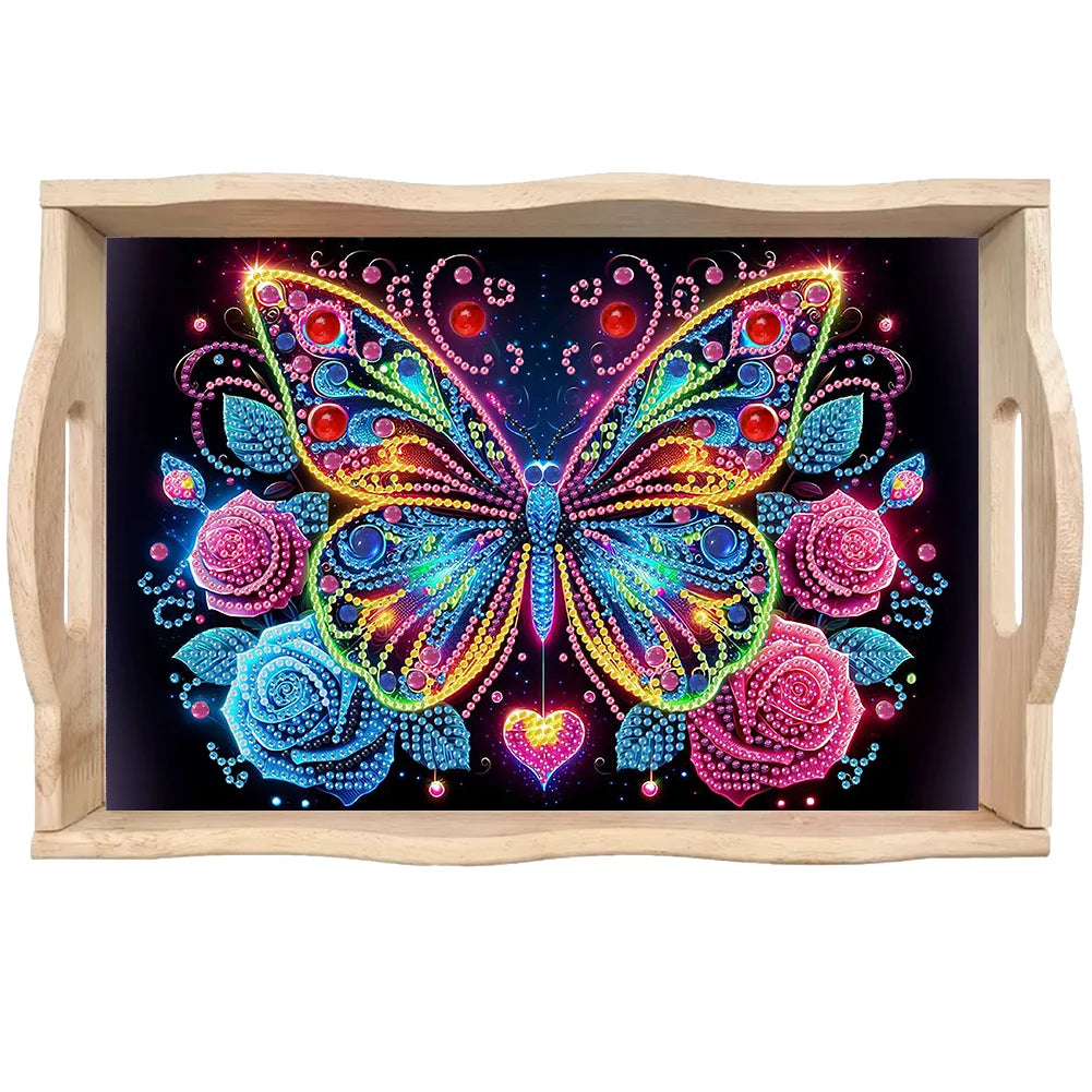 Diamond Painting Dienblad met Handvat - Houten Decoratief Dienblad met Kleurrijke Patronen - Voor Ontbijt, Snacks en Decoratie