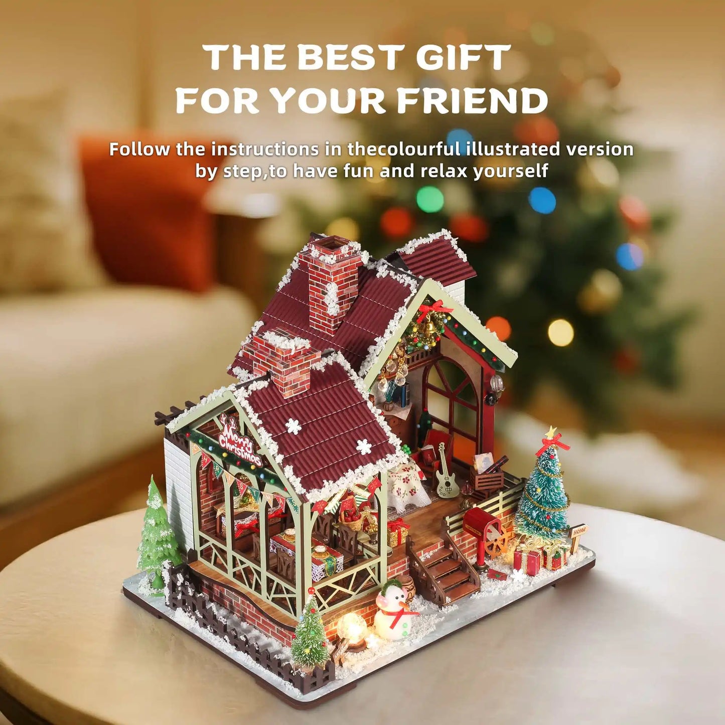 Kerst Zelfbouw miniatuur huisje Christmas Night – Warm interieur met muziekdoos