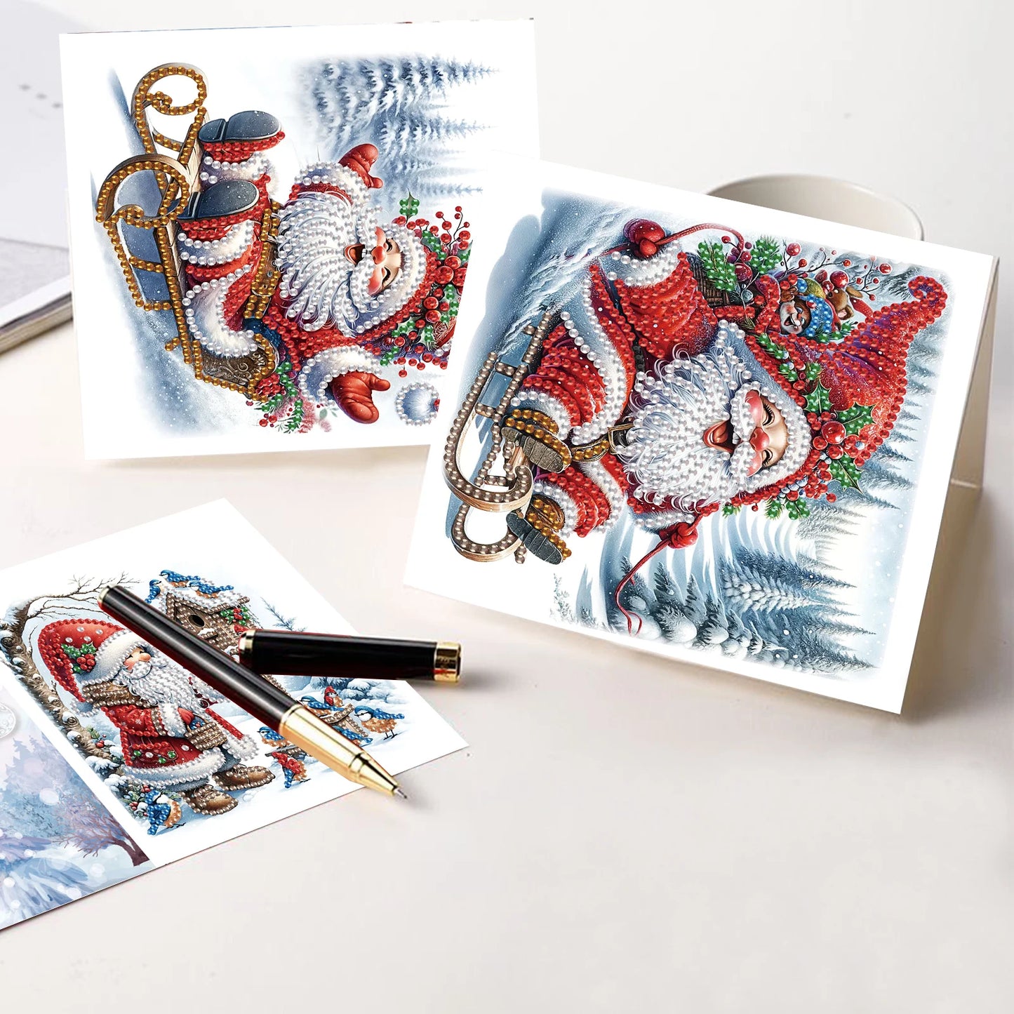 Diamond Painting Kerstkaarten set – 6 stuks met enveloppen en feestelijk design