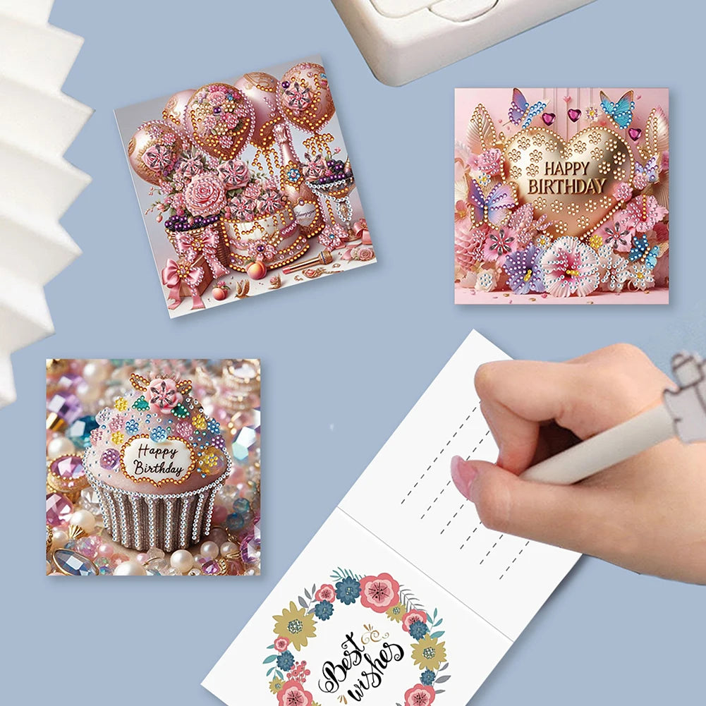 Diamond Painting Verjaardagskaarten Set - 4 stuks met Diamantkunst