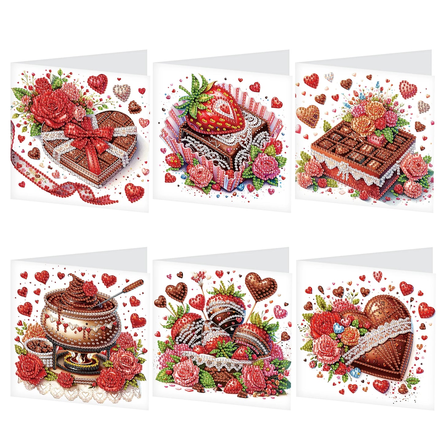 Diamond Painting Wenskaarten Set - Chocolade Themed Kaarten met Enveloppen - Set van 6