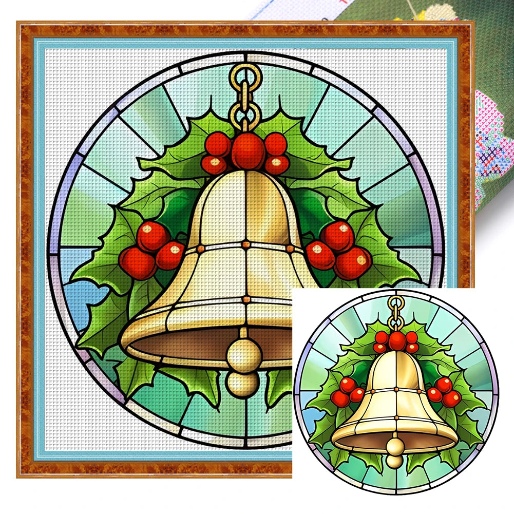 Borduurpakket Kerst – Glas-in-lood Kerstman, Kerstboom, Sneeuwpop