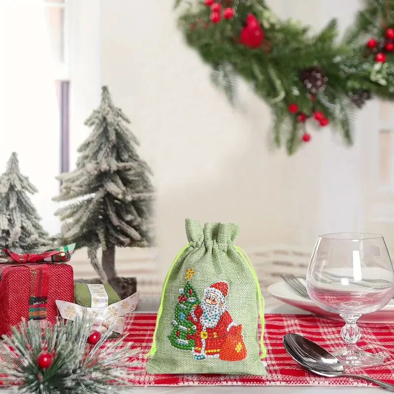 Diamond Painting kerst knutselset - linnen snoepzakje en trekkoord