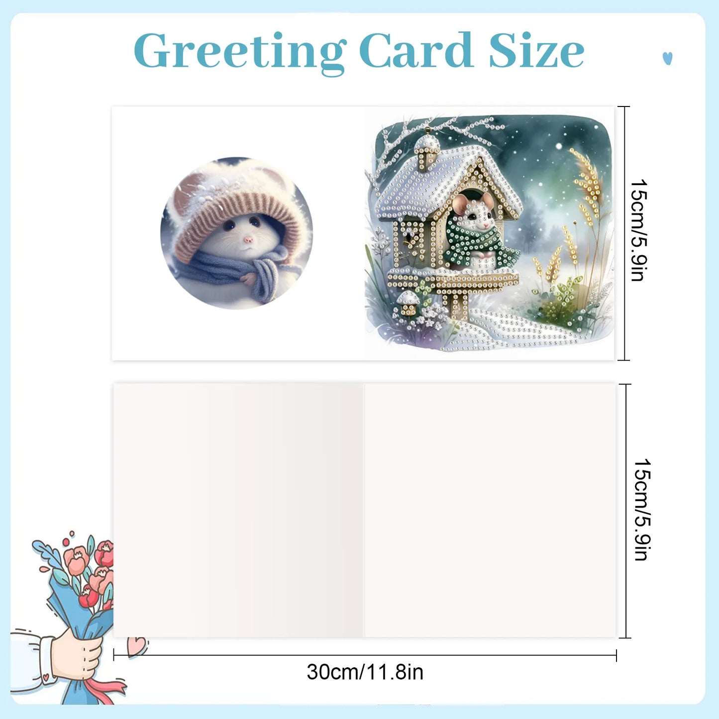 Diamond Painting Kerstkaarten set met muis en feestelijke ontwerpen