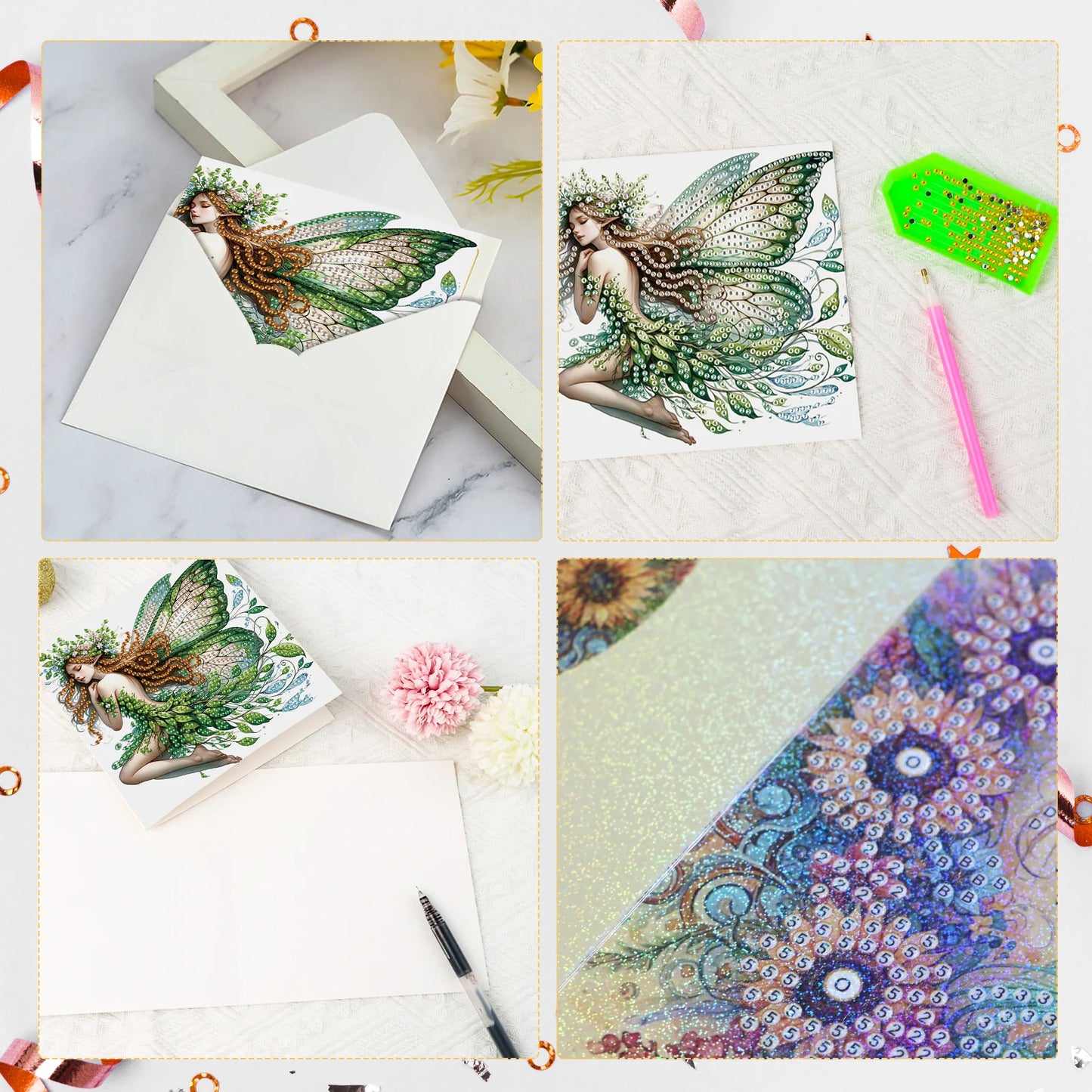 Diamond Painting Wenskaarten set – 6 stuks creatieve kaarten met strass steentjes - HKA032