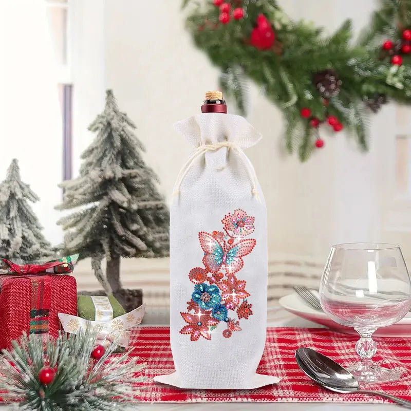 Diamond Painting wijnfles tas set met kolibrie, vlinder en bloemen