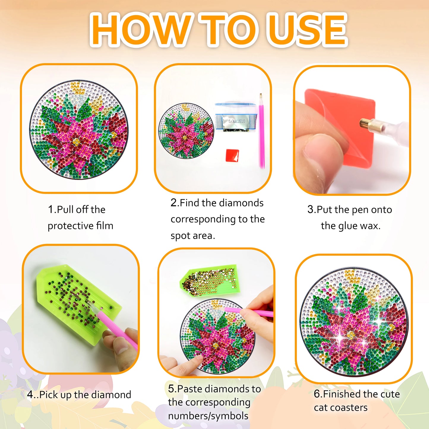 Diamond Painting Onderzetters Bloemen – Set van 10 met Houder