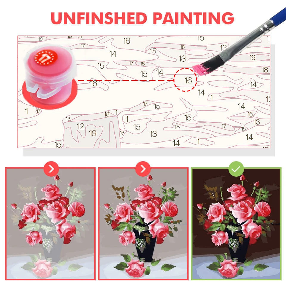Schilderen op nummer – Bloemen met Rozen en Pioenen op Canvas
