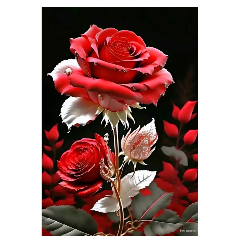 AB Diamond Painting op canvas – Gouden Rozen – Volledige bedekking – Keuze uit ronde of vierkante AB/Fairydust steentjes