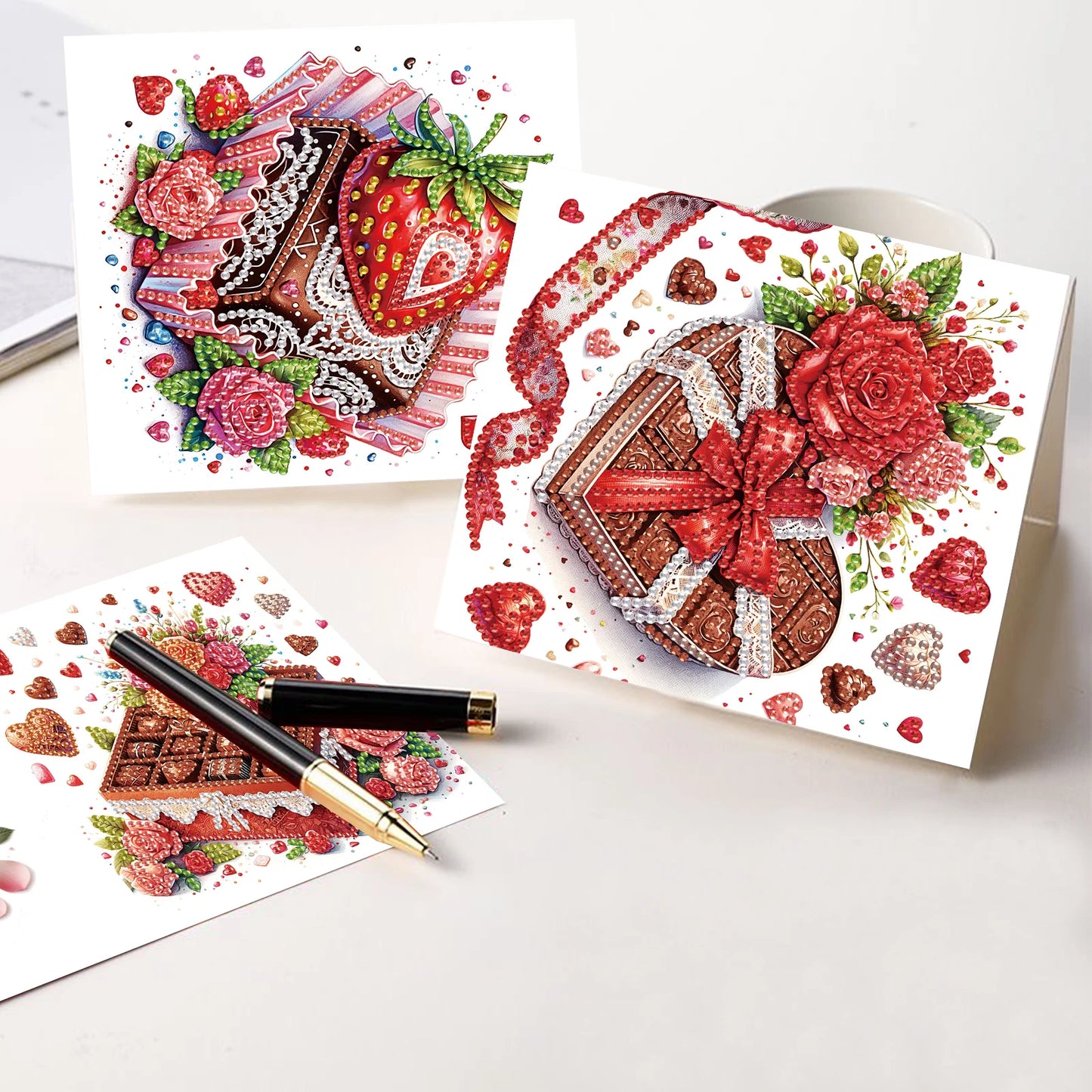 Diamond Painting Wenskaarten Set - Chocolade Themed Kaarten met Enveloppen - Set van 6