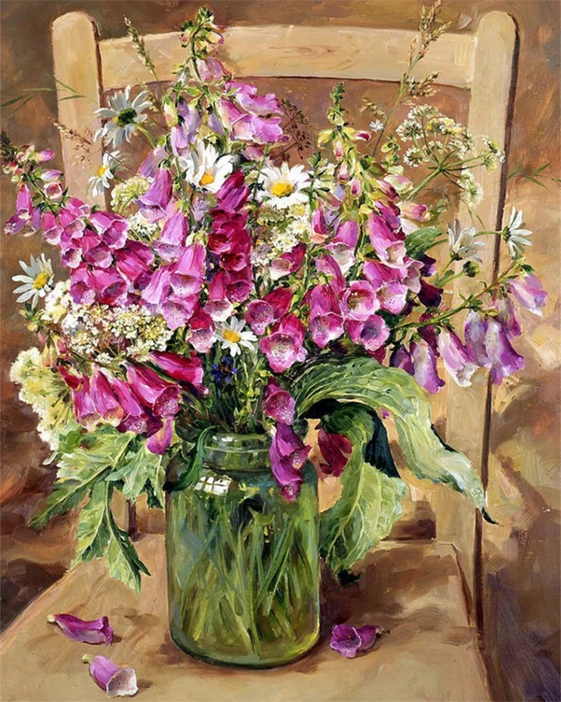 Schilderen op nummer – Bloemen met Rozen en Pioenen op Canvas