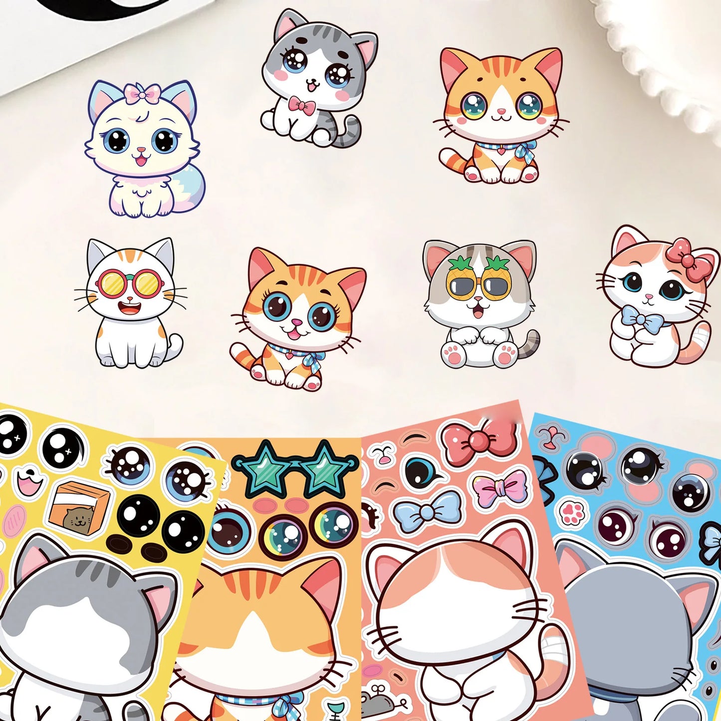 Sticker pret – Schattige Katten Puzzelstickers voor Creatief Plakplezier
