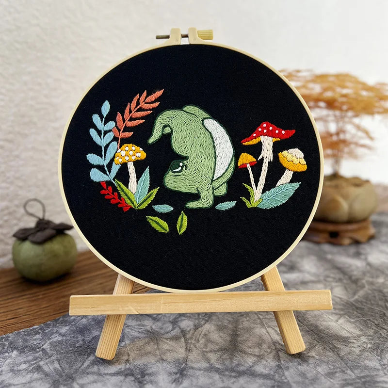 Borduurpakket met Schattige Dansende Kikker – Strand & Oceaan Thema 20cm