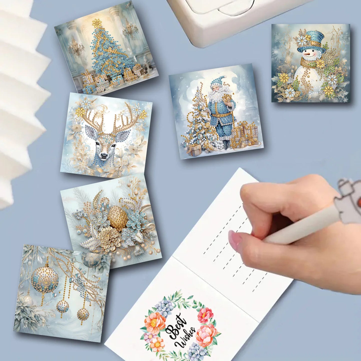 Diamond Painting Kerstkaarten Set - Sneeuwpop Thema (6 stuks)