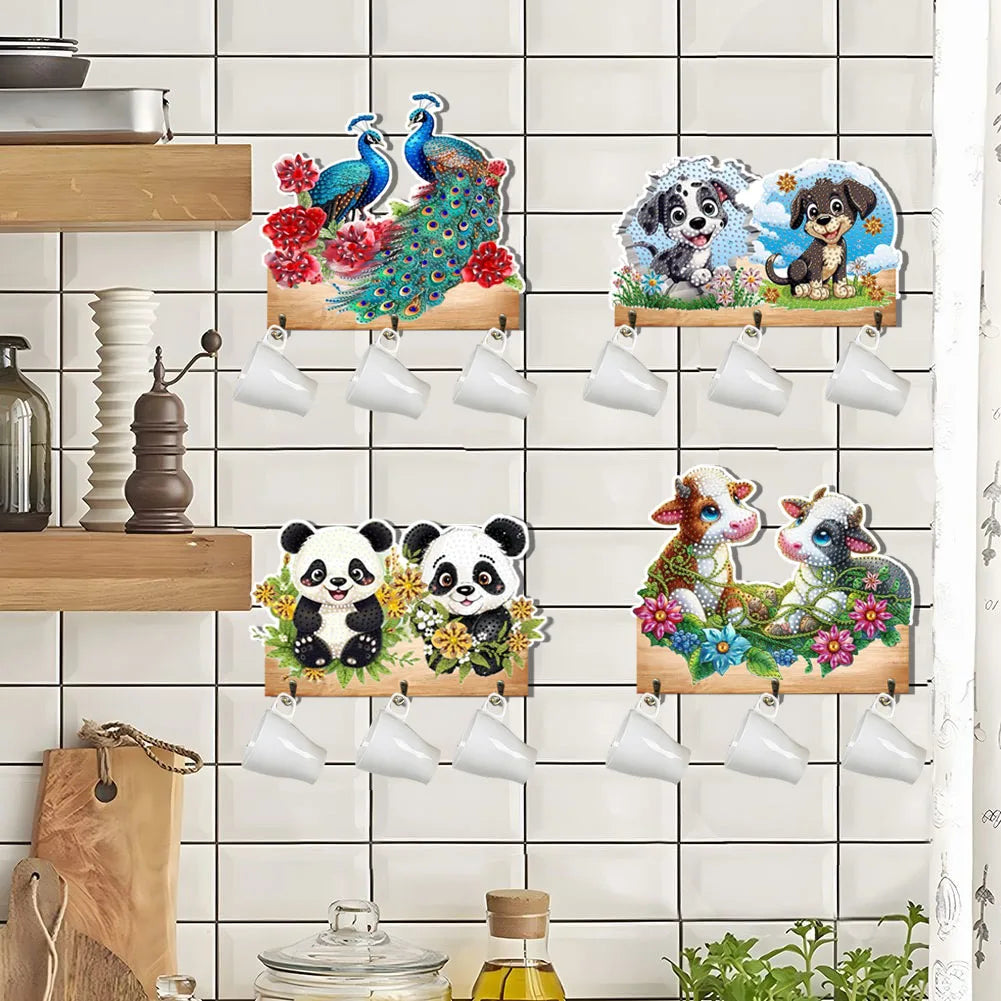 Diamond Painting Kapstok/Sleutelrek met Pauw of Panda – Houten Haakjes voor Keuken of Badkamer