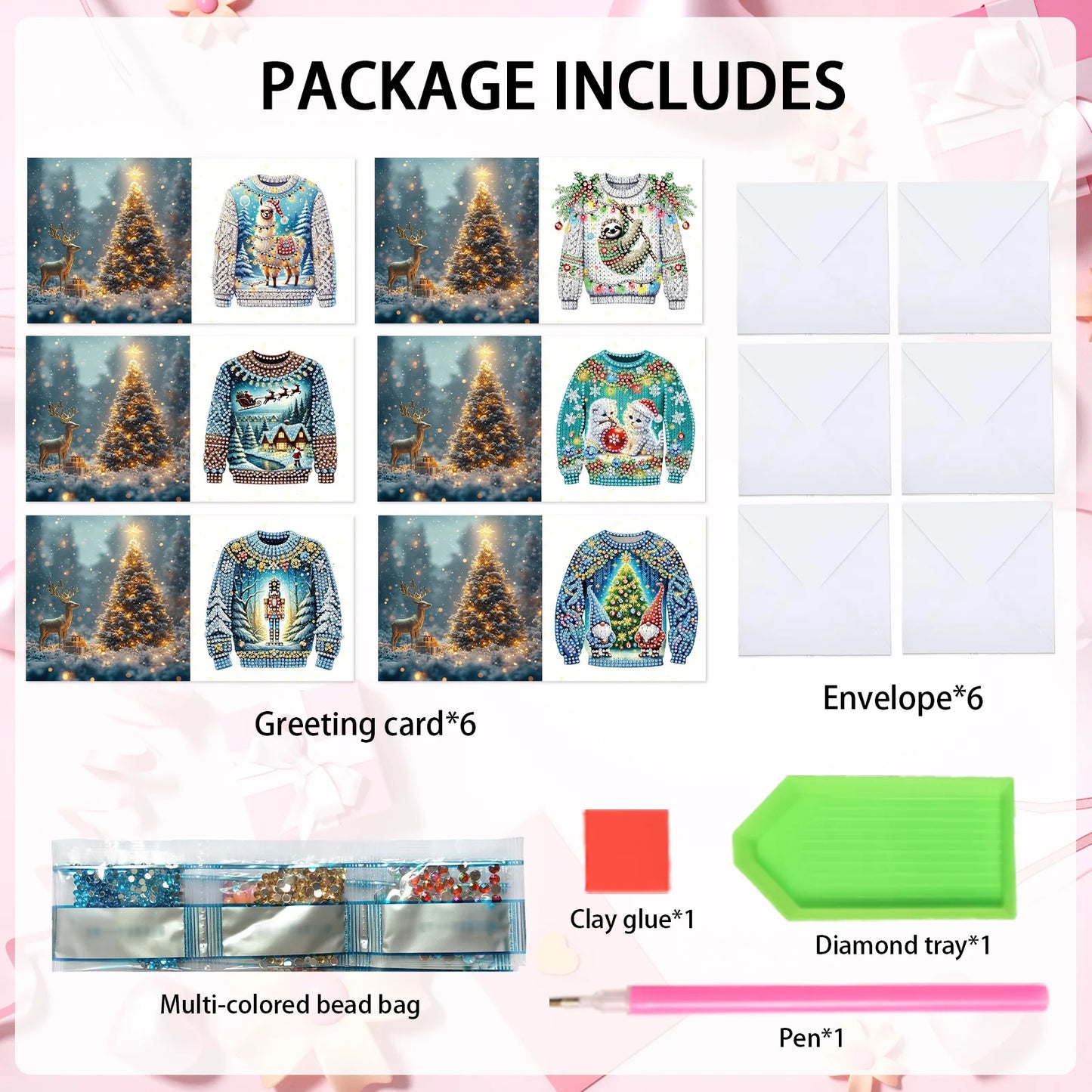 Diamond Painting Kerstkaarten set - Sweater Thema Wenskaarten 12 stuks
