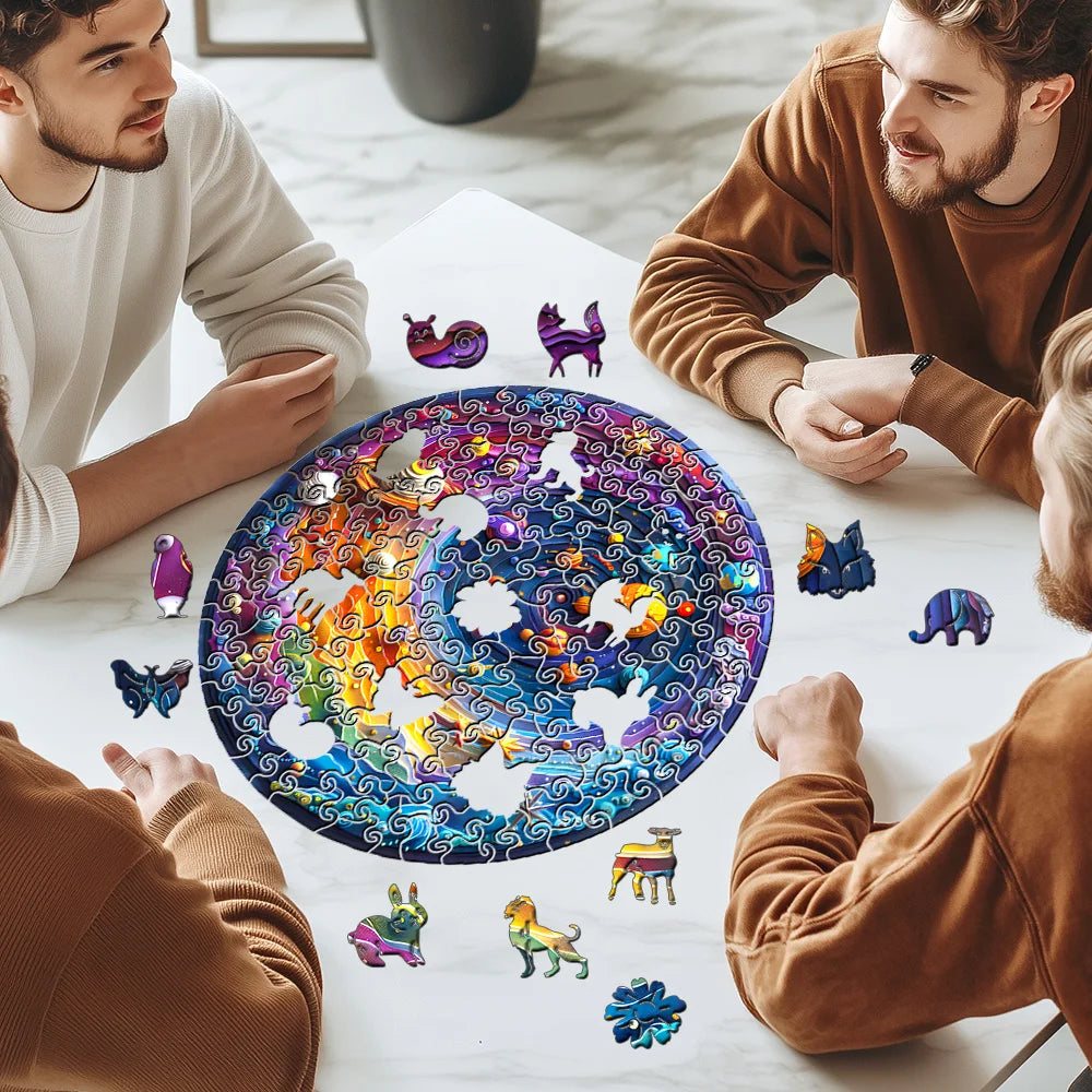 Houten figuren puzzel - Ruimte Planeet | Onregelmatig gevormde puzzelstukjes