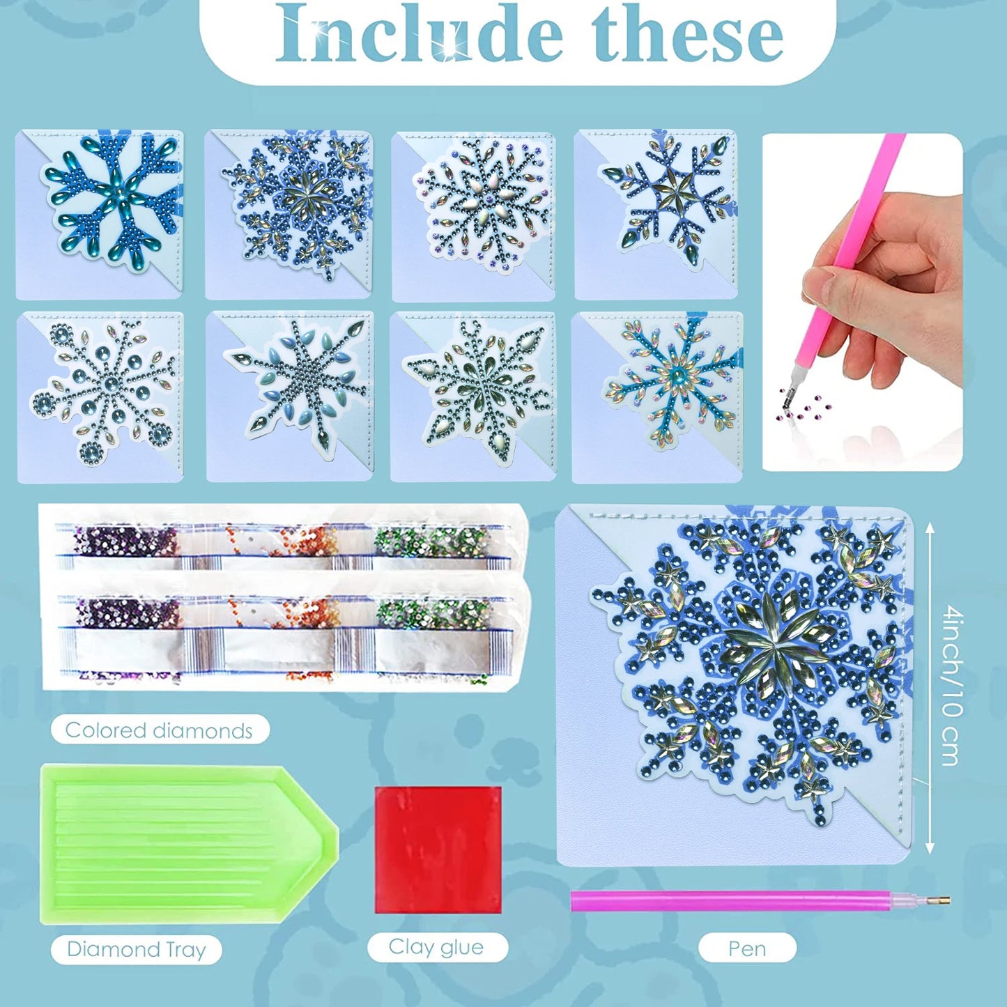 Diamond Painting Boekenlegger Set van 8 - Sneeuwvlokken Thema