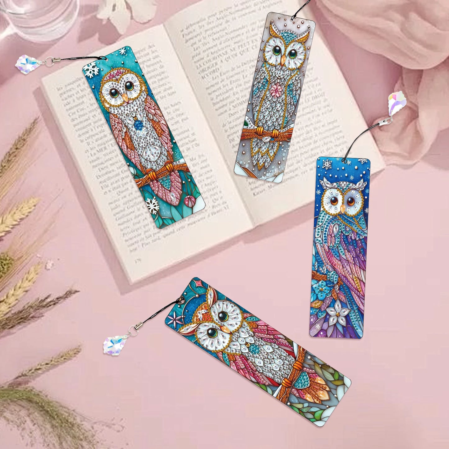 Diamond Painting Boekenlegger Uil Set van 8 Stuks – Creatief en Glanzend