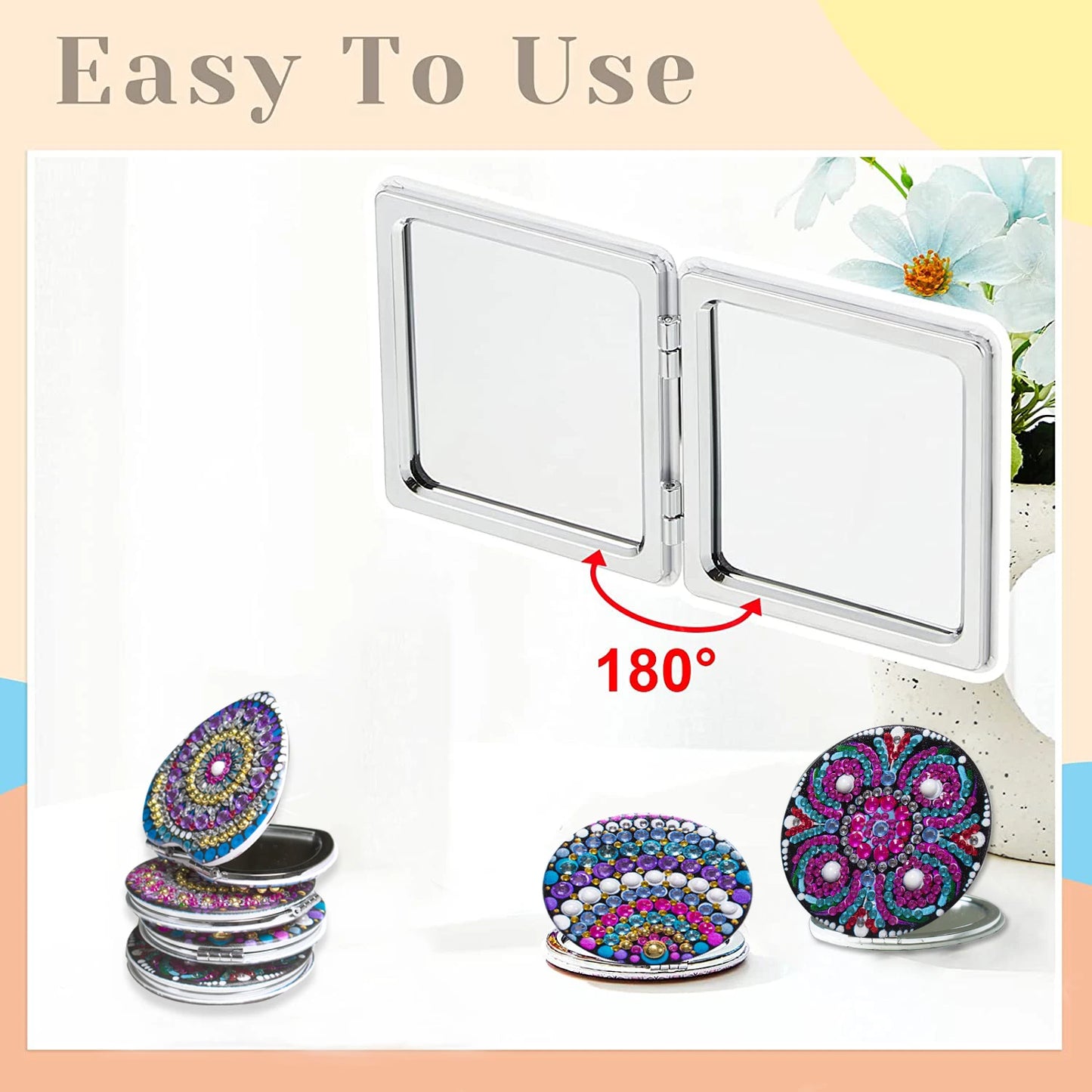 Diamond Painting Make-up spiegel Mandala – Compacte en Draagbare Opvouwbare Spiegel