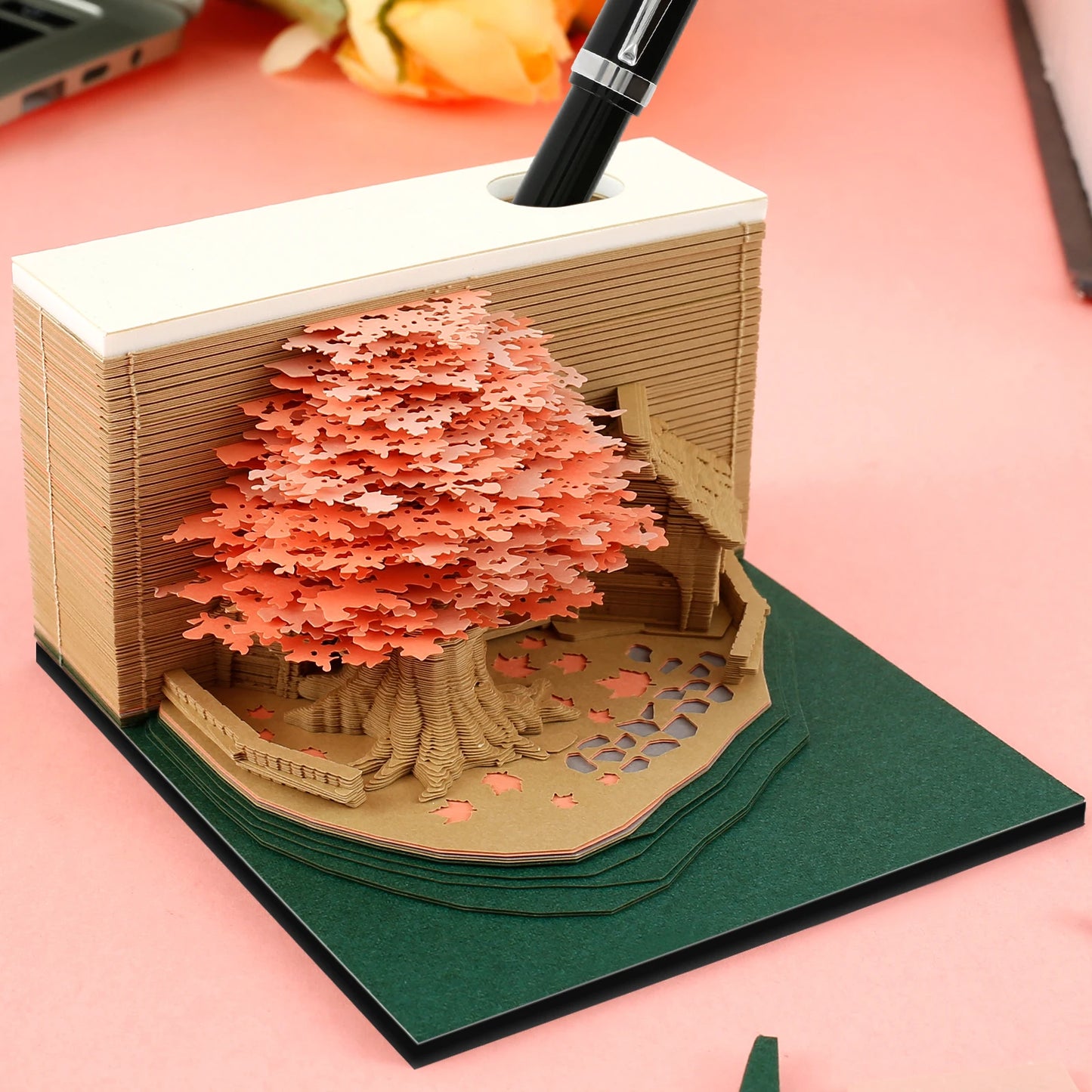 3D Papier Sculptuur Notitieblok met LED – Creatieve Bureau Decoratie