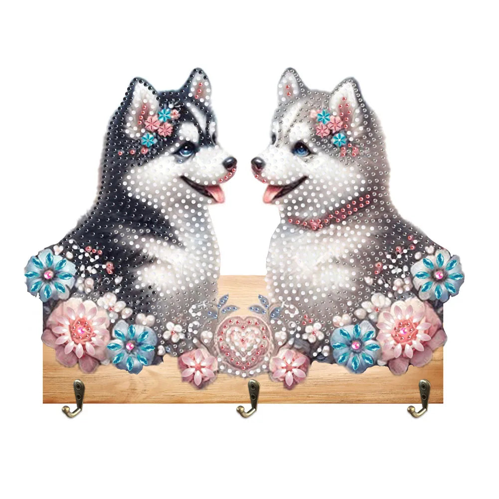 Diamond Painting Kapstok/Sleutelrek – Houten Haakjes met Schattige Dieren