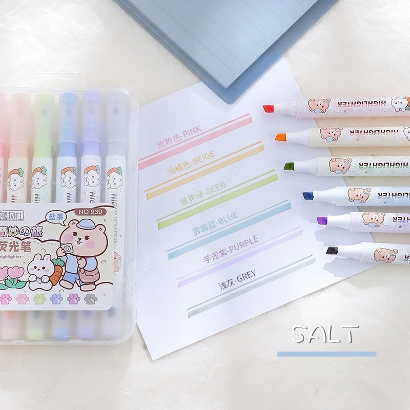 Stiften Pastel Highlighters met Dubbele Punt – Set van 6