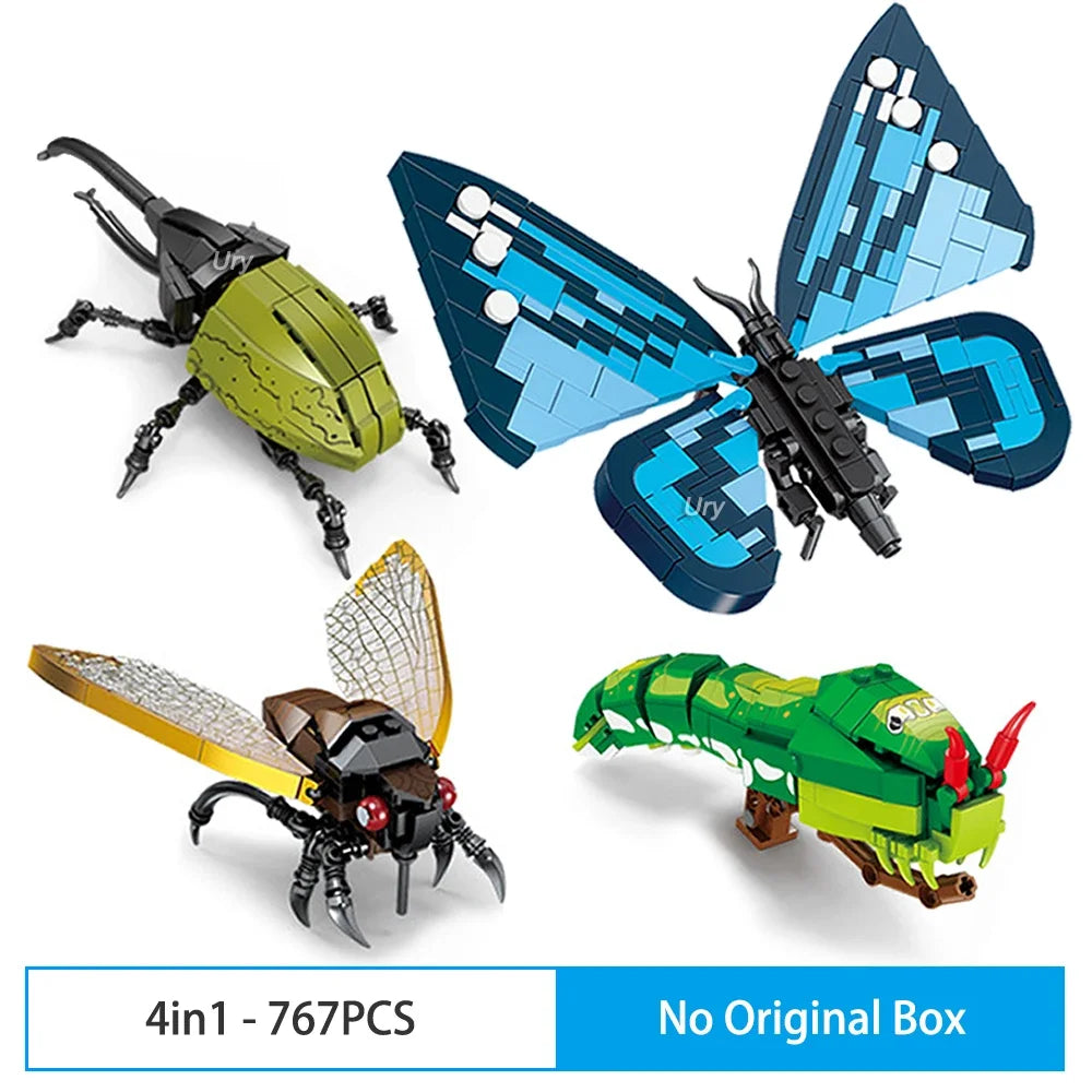 Bouwpakket Insectenmodel Bij, Vlinder, Krekel & Sprinkhaan – Creatief Blokkenplezier
