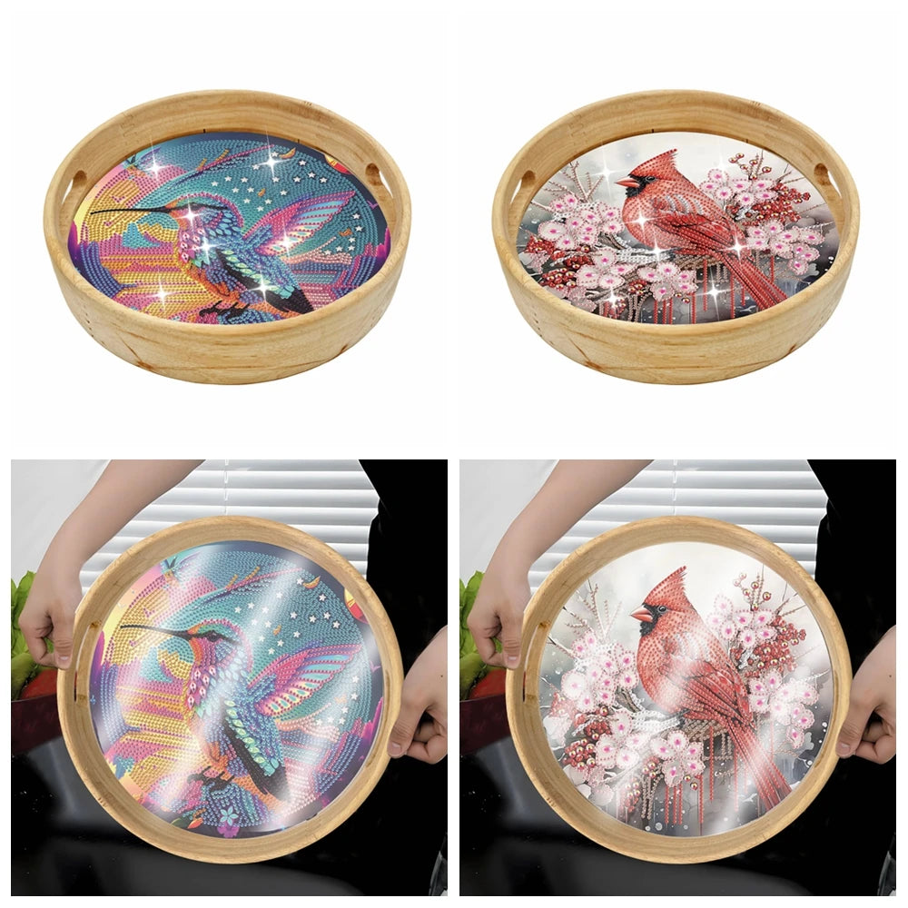 Diamond Painting Dienblad Houten Set met Dierenontwerp – Rond Model