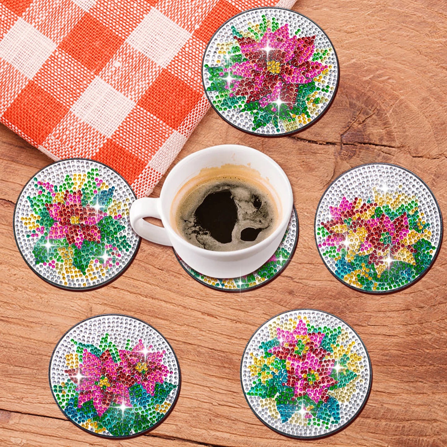 Diamond Painting Onderzetters Bloemen – Set van 10 met Houder