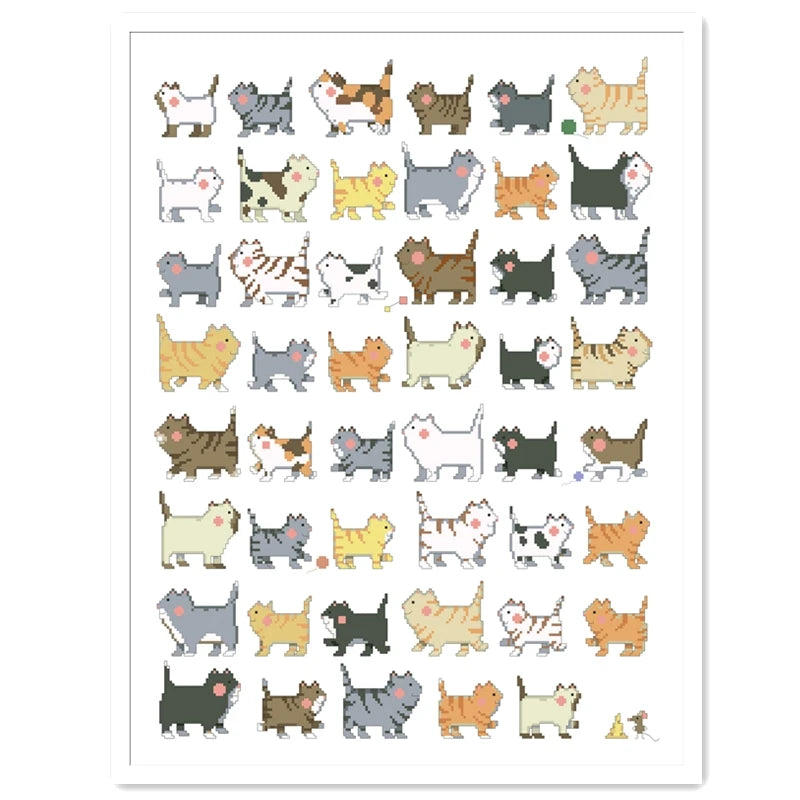 Borduurpakket 47 Cartoon Katten Kruissteek met Telpatroon - 11/14/18ct