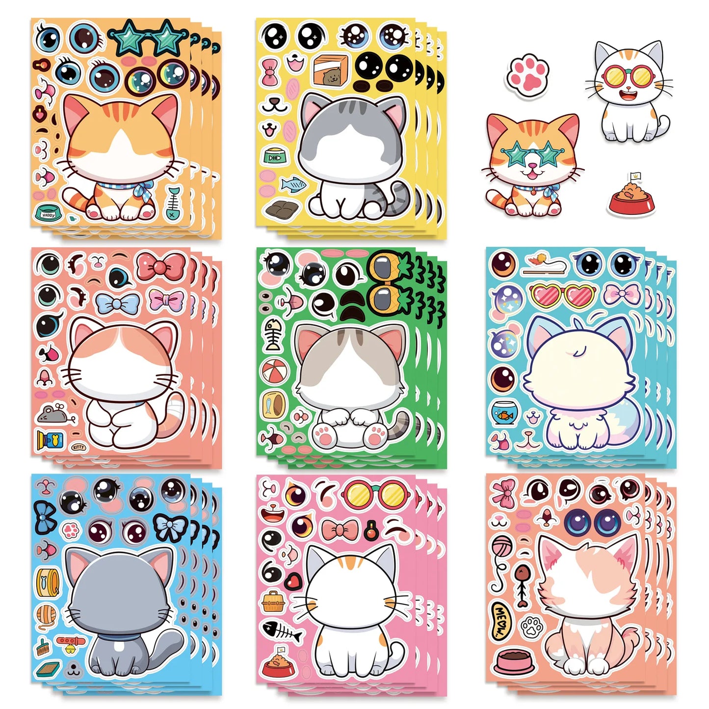 Sticker pret – Schattige Katten Puzzelstickers voor Creatief Plakplezier