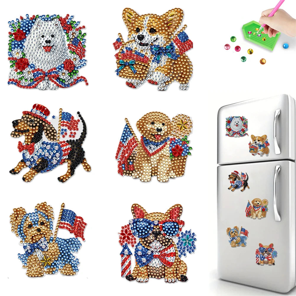 Diamond Painting Magneten – Set van 6 Koelkastmagneten (Eten, Bloemen of Amerikaanse Thema's)