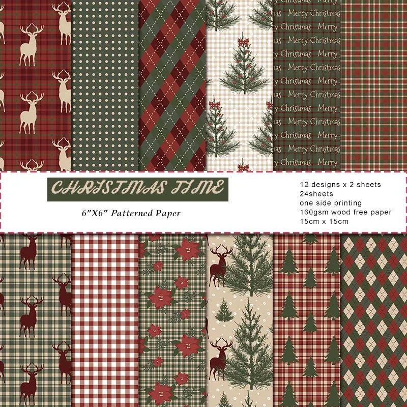 Vintage Kerst Scrapbook Papierblok - 24 vellen voor DIY & Kaarten