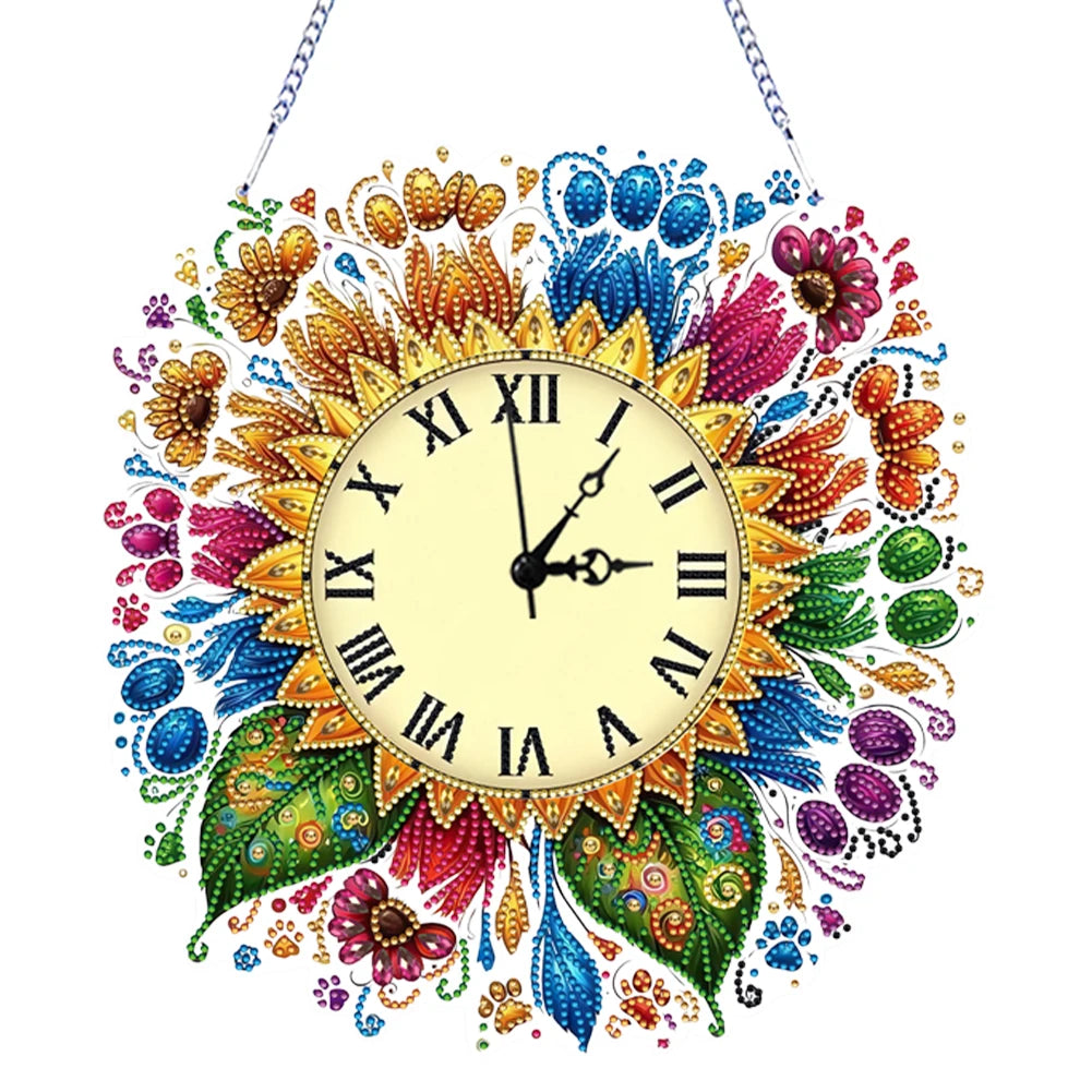 Diamond Painting Klok Zonnebloem Wandklok met Sierlijke Steentjes