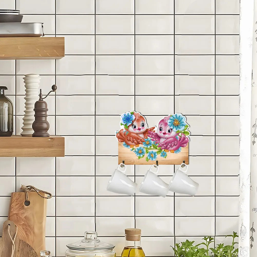 Diamond Painting Kapstok/Sleutelrek – Houten Haakjes met Schattige Dieren