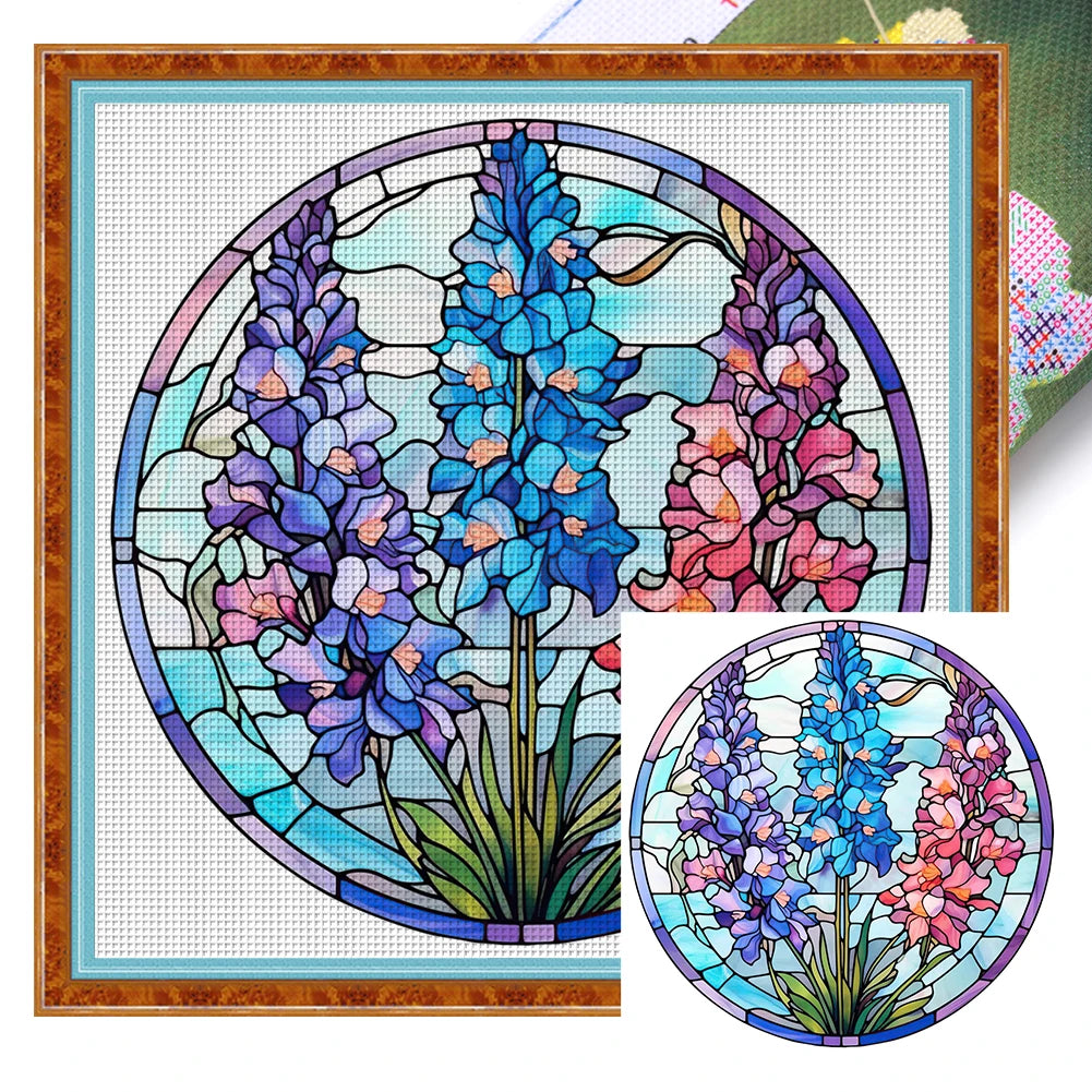 Borduurpakket Glas in lood design Bloem Patroon met Gedrukte Canvas en Eco-katoen