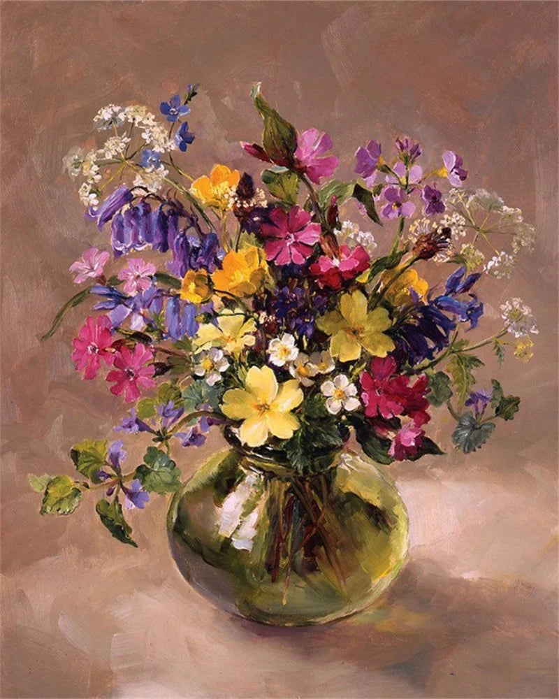 Schilderen op nummer – Bloemen met Rozen en Pioenen op Canvas