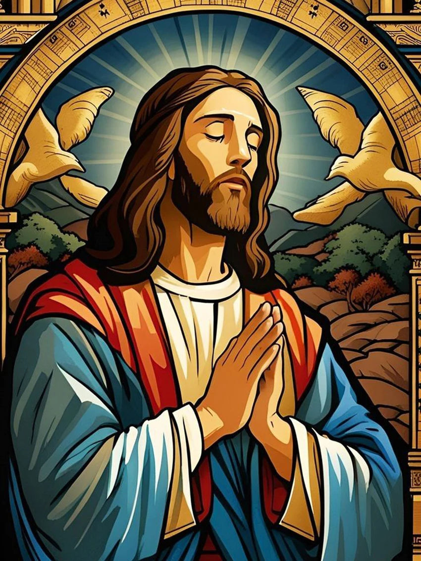 AB Diamond Painting op canvas – Religieus Thema – Jezus – Volledige bedekking – Keuze uit ronde of vierkante AB/Fairydust steentjes