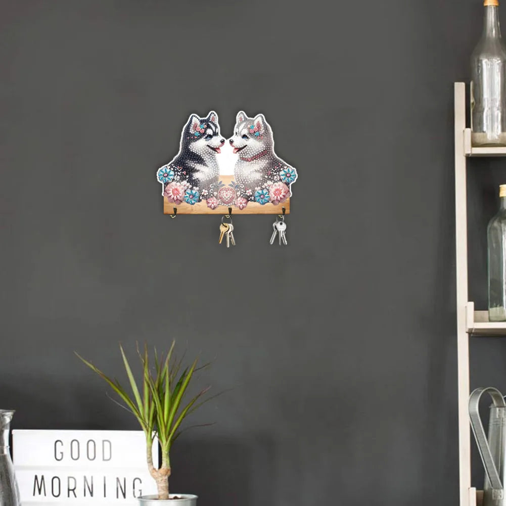 Diamond Painting Kapstok/Sleutelrek – Houten Haakjes met Schattige Dieren